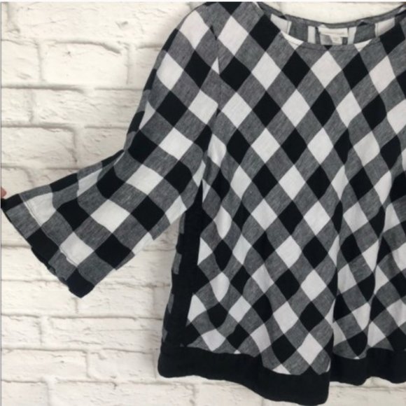 J. Jill Buffalo Plaid “love linen” 3/4 Sleeve Top Petite - Picture 4 of 8